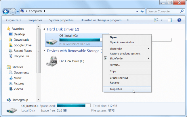 Disk Cleanup from the Start Menu