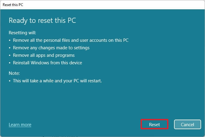 How to Clean install Windows 11 using Reset this PC local image
