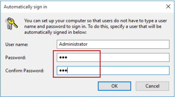 How to specify automatic login and user password