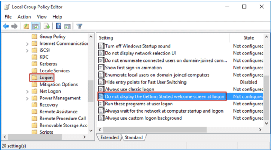 How to select logon settings in Group Policy Window