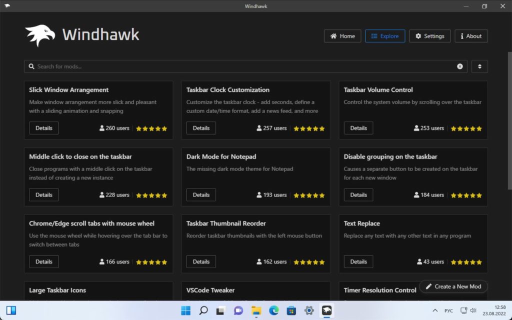 Windhawk – a modular tool for customizing Windows based on mods
