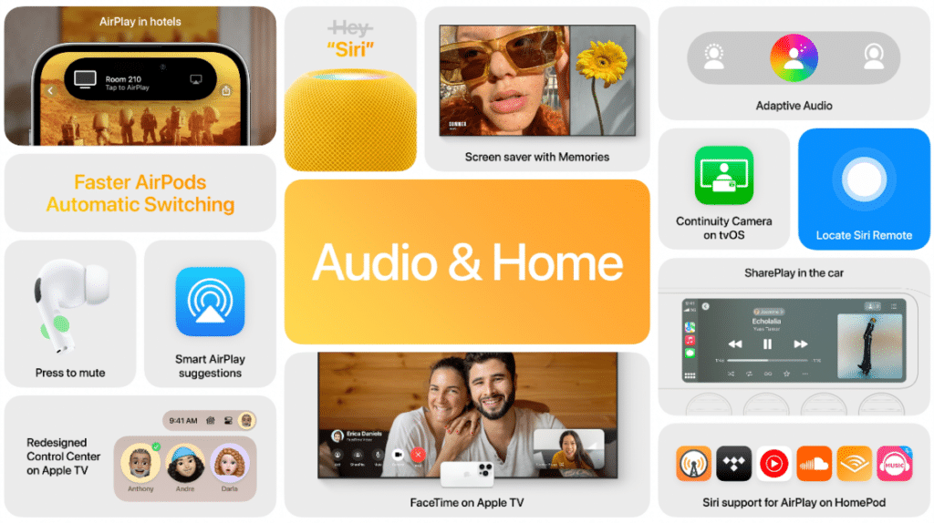 Updates for AirPods, HomePod, and Apple TV
