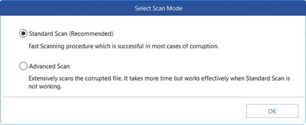 select Standard Scan or Advanced Scan in the scan mode window
